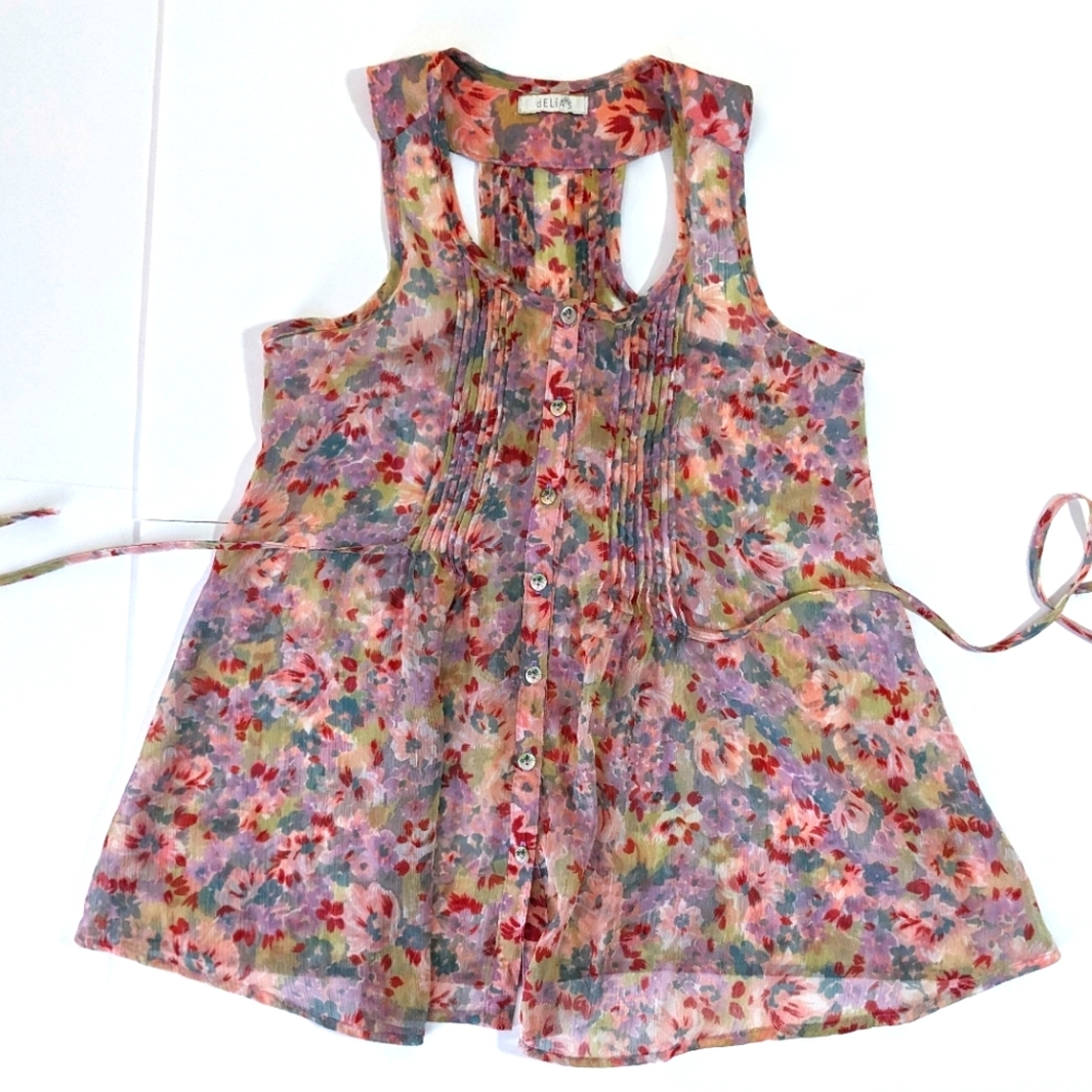 dELiA's pink semi-sheer tank blouse shell XS-S